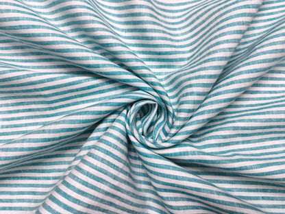 Italian Luxury Collection 100% Pure Linen Fabric 70 LEA Shirting Fabric (Green & White, Stripes)