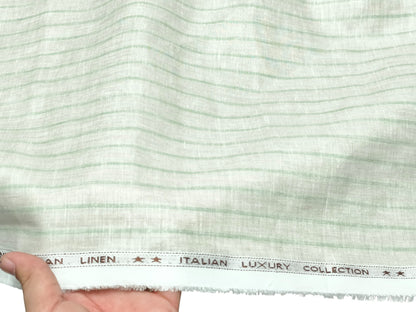 Italian Luxury Collection 100% Pure Linen Fabric 70 LEA Shirting Fabric (Beige & Green Stripes)