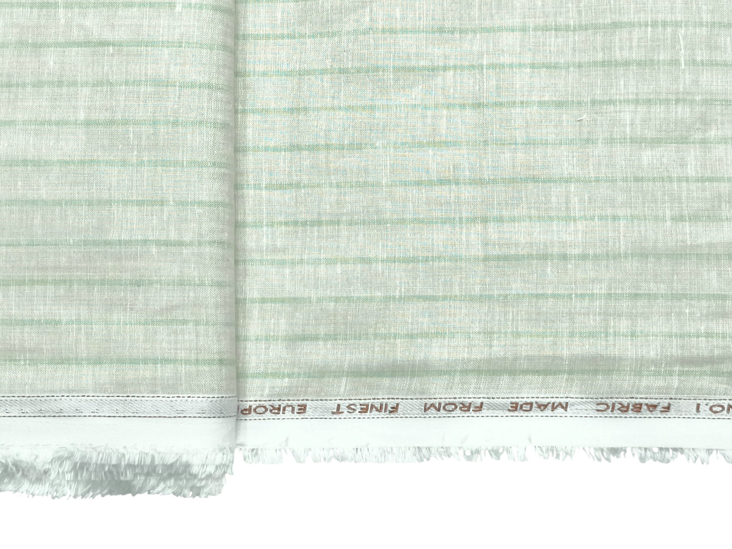 Italian Luxury Collection 100% Pure Linen Fabric 70 LEA Shirting Fabric (Beige & Green Stripes)