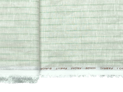 Italian Luxury Collection 100% Pure Linen Fabric 70 LEA Shirting Fabric (Beige & Green Stripes)