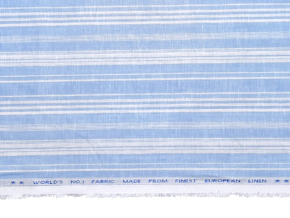 Italian Luxury Collection 100% Pure Linen Fabric 70 LEA Shirting Fabric (Blue & White, Stripes)