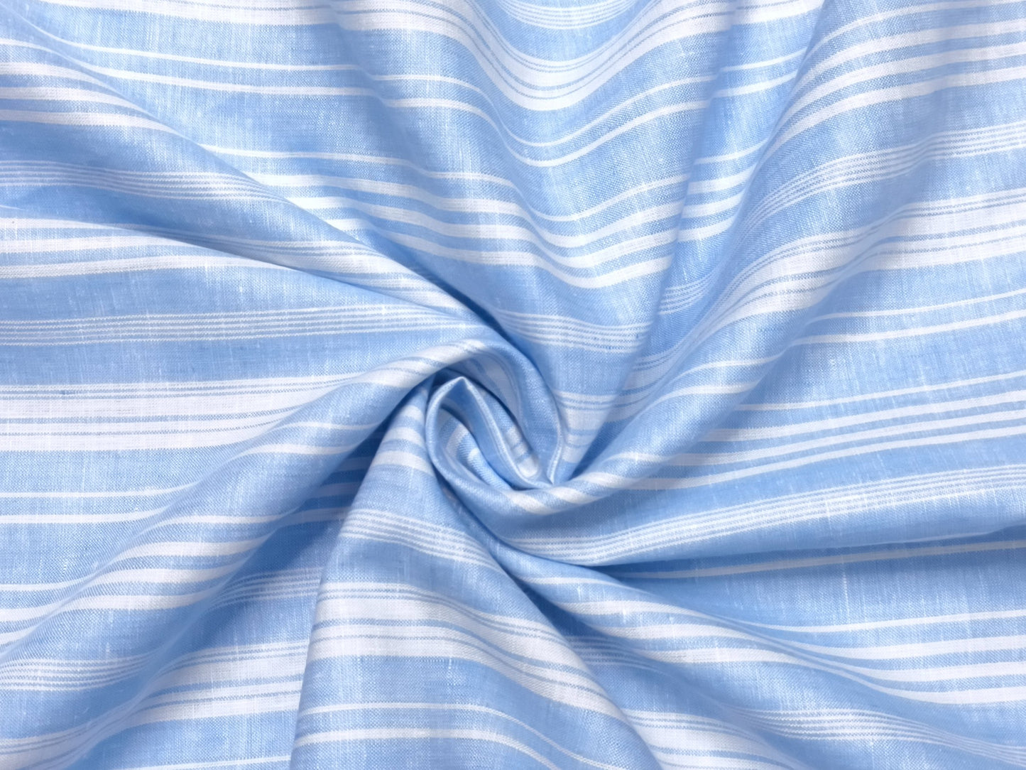 Italian Luxury Collection 100% Pure Linen Fabric 70 LEA Shirting Fabric (Blue & White, Stripes)
