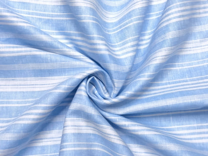 Italian Luxury Collection 100% Pure Linen Fabric 70 LEA Shirting Fabric (Blue & White, Stripes)