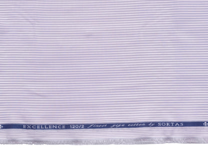Giza House By Soktas 120/2 Finest Giza Cotton Shirting Fabric (White & Violet, Stripes)