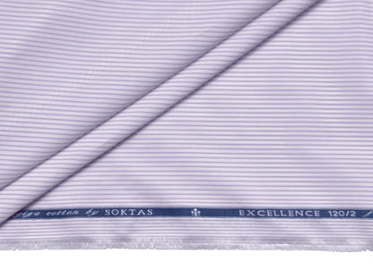 Giza House By Soktas 120/2 Finest Giza Cotton Shirting Fabric (White & Violet, Stripes)