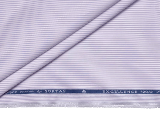 Giza House By Soktas 120/2 Finest Giza Cotton Shirting Fabric (White & Violet, Stripes)