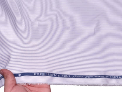 Giza House By Soktas 120/2 Finest Giza Cotton Shirting Fabric (White & Violet, Stripes)