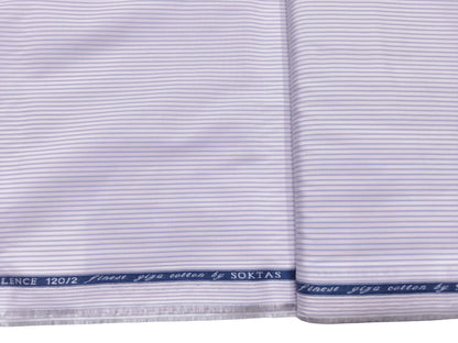 Giza House By Soktas 120/2 Finest Giza Cotton Shirting Fabric (White & Violet, Stripes)