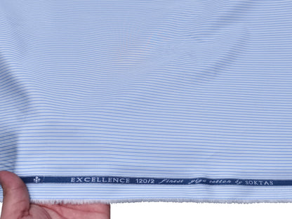 Giza House By Soktas 120/2 Finest Giza Cotton Shirting Fabric (Blue, Stripes)