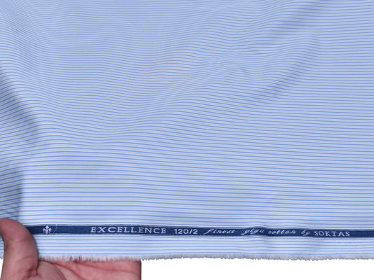 Giza House By Soktas 120/2 Finest Giza Cotton Shirting Fabric (Blue, Stripes)
