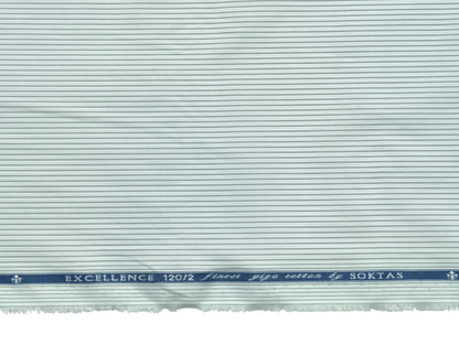 Giza House By Soktas 120/2 Finest Giza Cotton Shirting Fabric (White,Grey & Blue, Stripes)