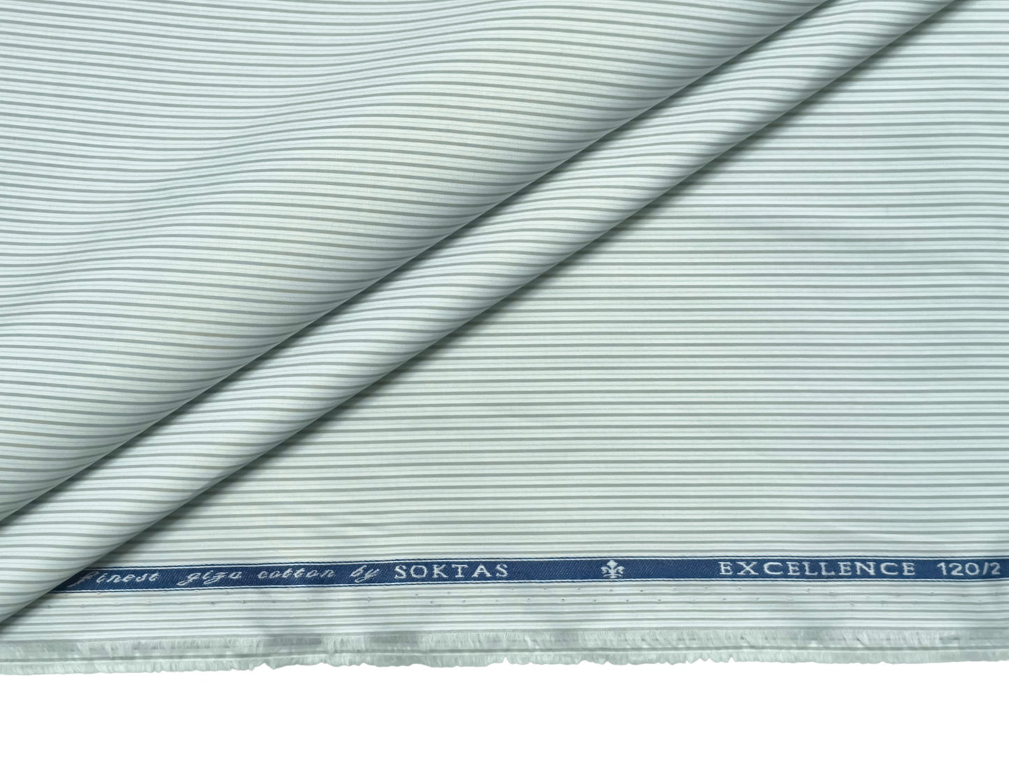 Giza House By Soktas 120/2 Finest Giza Cotton Shirting Fabric (White,Grey & Blue, Stripes)