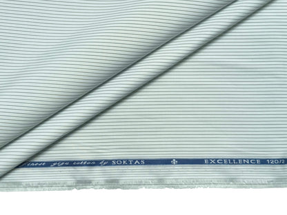 Giza House By Soktas 120/2 Finest Giza Cotton Shirting Fabric (White,Grey & Blue, Stripes)