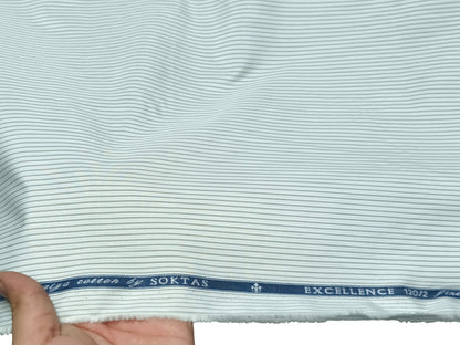 Giza House By Soktas 120/2 Finest Giza Cotton Shirting Fabric (White,Grey & Blue, Stripes)