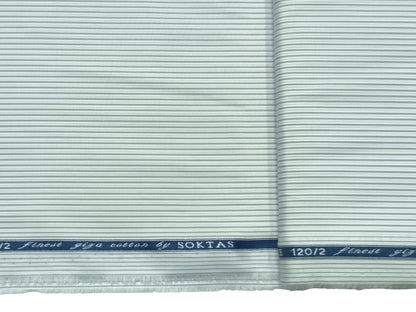 Giza House By Soktas 120/2 Finest Giza Cotton Shirting Fabric (White,Grey & Blue, Stripes)