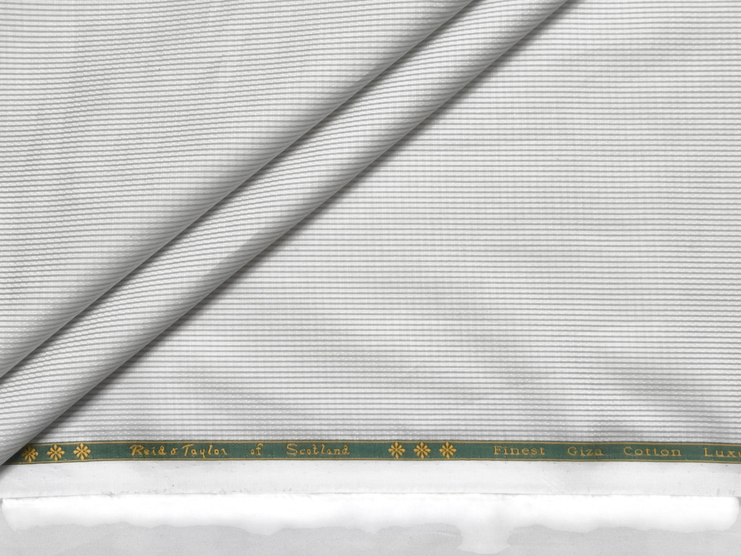 Reid & Taylor 100% Pure Giza Cotton Shirting Fabric (White & Grey , Patterned Stripes)