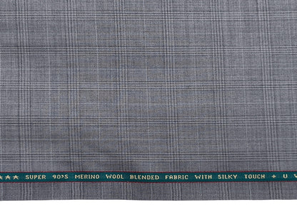 Raymond Technosmart Super 90s Merino Wool Blended Suiting Fabric (Light grey, Checks)