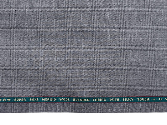 Raymond Technosmart Super 90s Merino Wool Blended Suiting Fabric (Light grey, Checks)