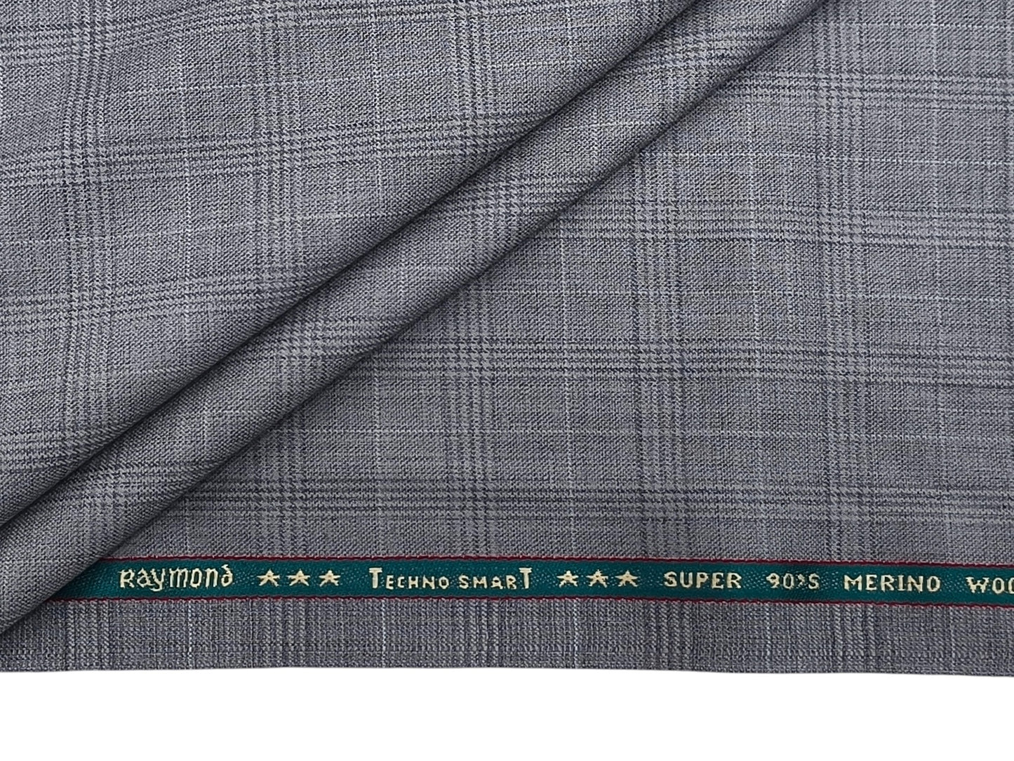 Raymond Technosmart Super 90s Merino Wool Blended Suiting Fabric (Light grey, Checks)