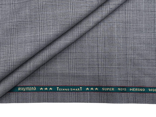 Raymond Technosmart Super 90s Merino Wool Blended Suiting Fabric (Light grey, Checks)