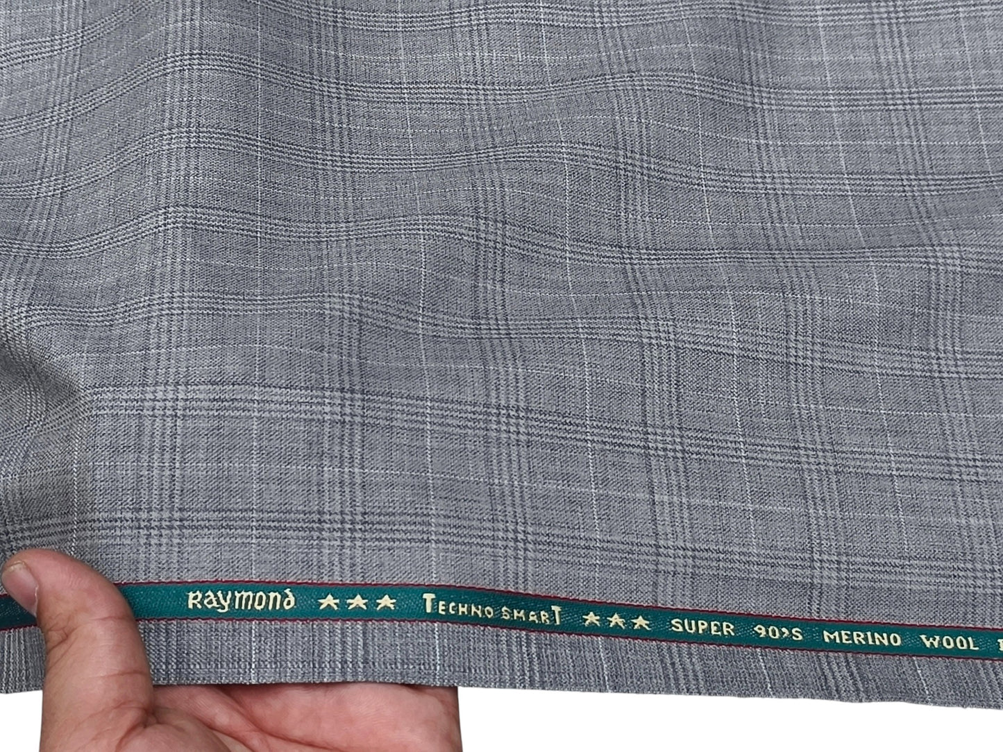 Raymond Technosmart Super 90s Merino Wool Blended Suiting Fabric (Light grey, Checks)