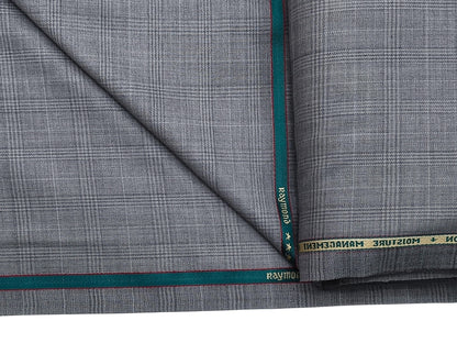 Raymond Technosmart Super 90s Merino Wool Blended Suiting Fabric (Light grey, Checks)