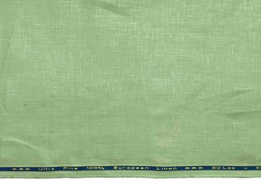 100% Pure European Linen 60 LEA Shirting Fabric (Light Green Plain Weave)