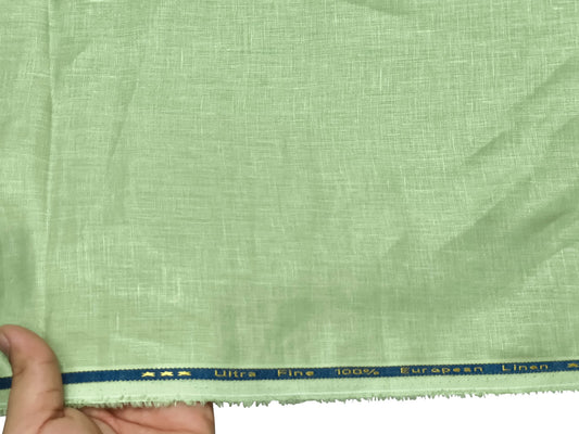100% Pure European Linen 60 LEA Shirting Fabric (Light Green Plain Weave)