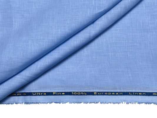 100% Pure European Linen 60 LEA Shirting Fabric (Blue, Plain Weave)