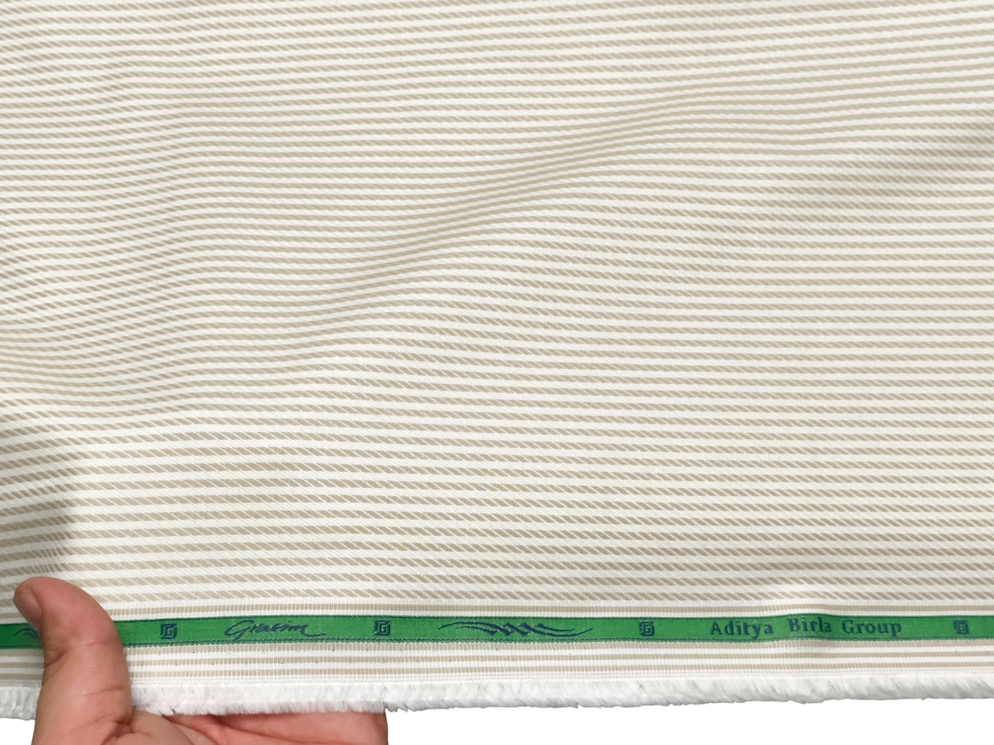 Grasim by Aditya Birla Group 100% Pure Cotton Shirting Fabric (Beige, Patterned Stripes)