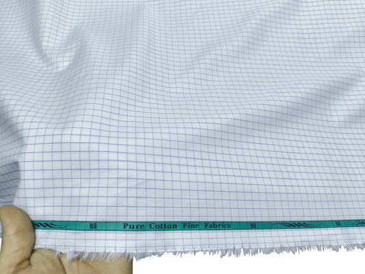 Grasim by Aditya Birla Group 100% Pure Cotton Shirting Fabric (White & Blue Checks)