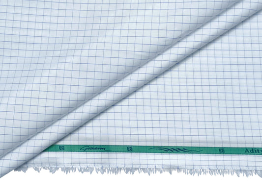 Grasim by Aditya Birla Group 100% Pure Cotton Shirting Fabric (White & Blue Checks)