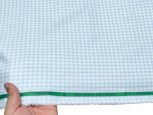 Grasim by Aditya Birla Group 100% Pure Cotton Shirting Fabric (White & Blue , Microcheks)