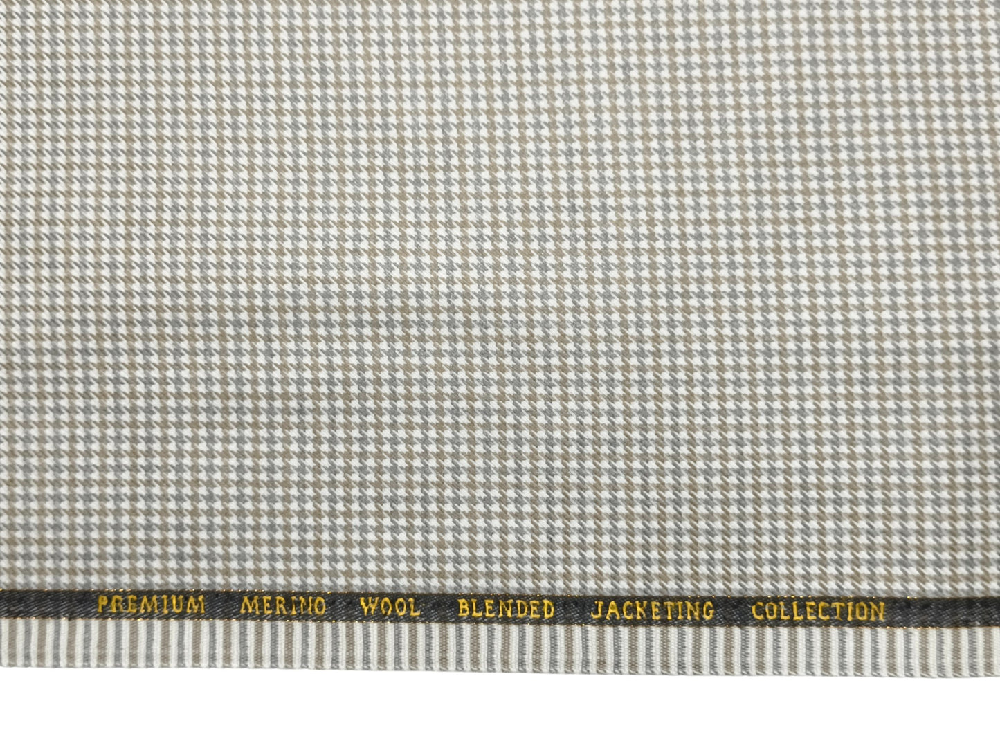 Cavalero Italy Premium Merino Wool Blended Jacketing Collection Suiting Fabric (Beige and Brown, Houndstooth Pattern)