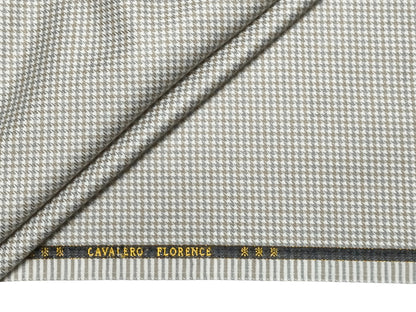 Cavalero Italy Premium Merino Wool Blended Jacketing Collection Suiting Fabric (Beige and Brown, Houndstooth Pattern)