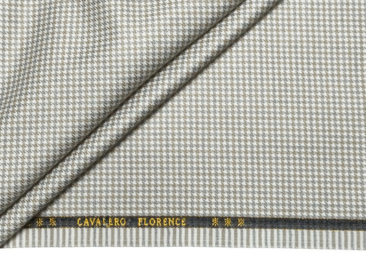 Cavalero Italy Premium Merino Wool Blended Jacketing Collection Suiting Fabric (Beige and Brown, Houndstooth Pattern)