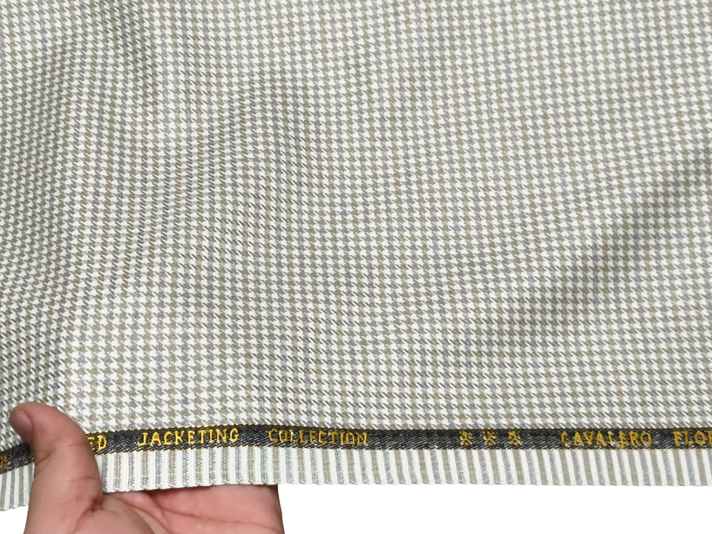 Cavalero Italy Premium Merino Wool Blended Jacketing Collection Suiting Fabric (Beige and Brown, Houndstooth Pattern)