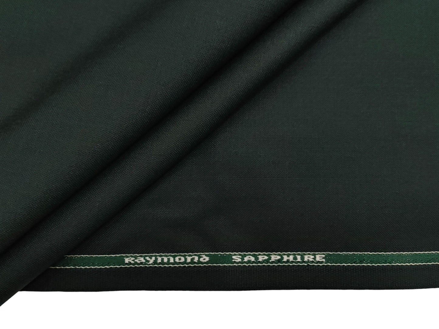 Raymond Sapphire Merino Wool Blended Suiting Fabric (Bottle Green, Plain Weave)