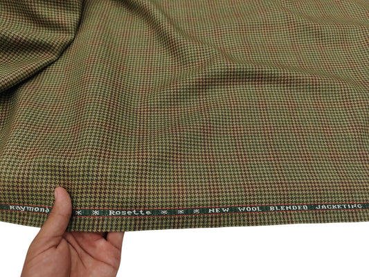 Raymond Rosette Wool Blended Jacketing Suiting Fabric (Green And Red, Houndstooth Pattern)