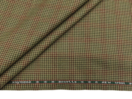 Raymond Rosette Wool Blended Jacketing Suiting Fabric (Green And Red, Houndstooth Pattern)