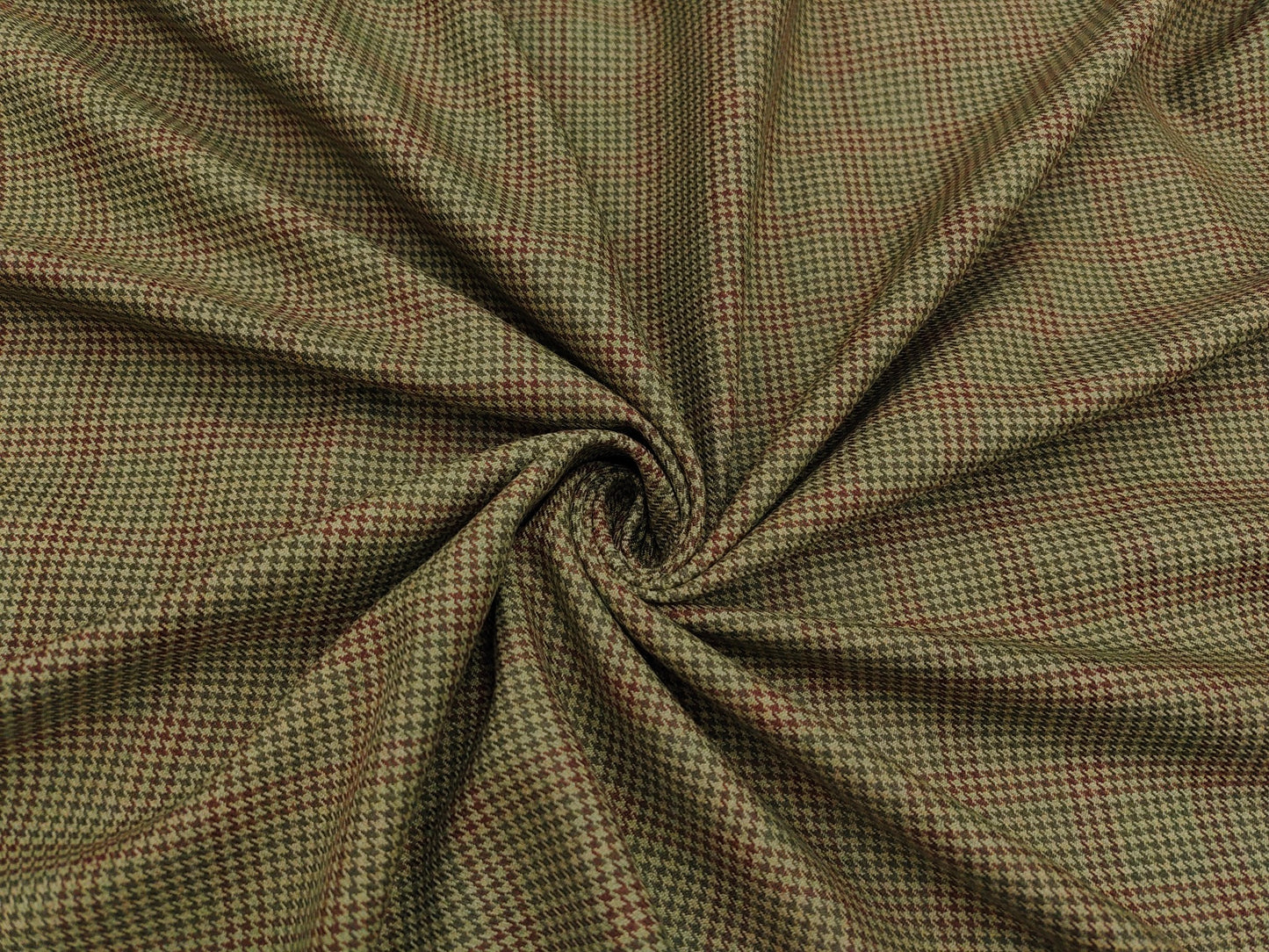 Raymond Rosette Wool Blended Jacketing Suiting Fabric (Green And Red, Houndstooth Pattern)
