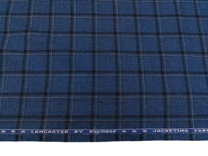 Raymond Lancaster 100% Wool Jacketing Suiting Fabric (Blue, Checks)
