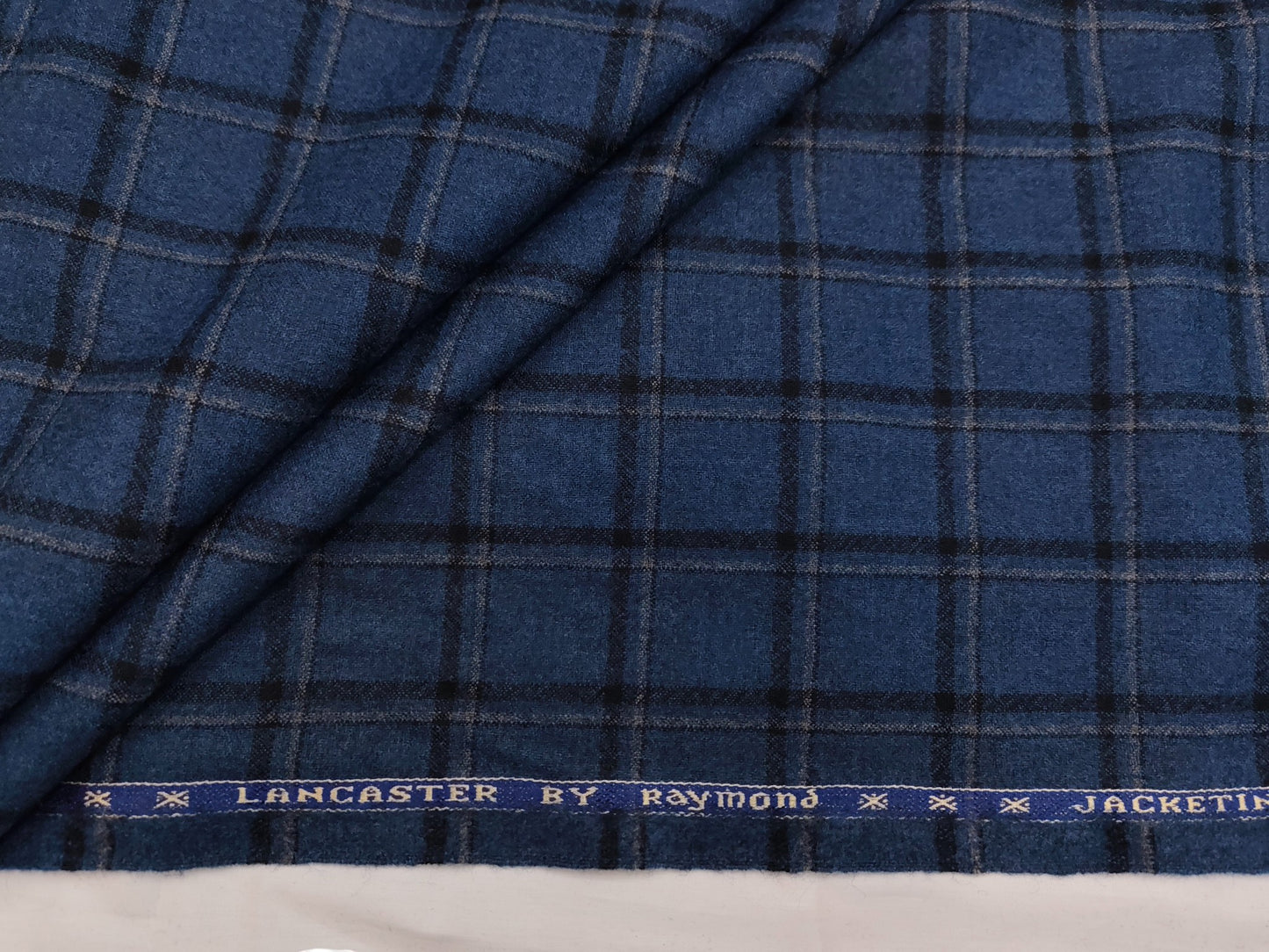 Raymond Lancaster 100% Wool Jacketing Suiting Fabric (Blue, Checks)