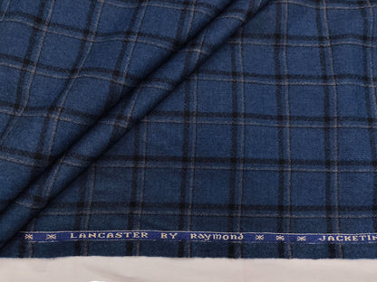 Raymond Lancaster 100% Wool Jacketing Suiting Fabric (Blue, Checks)