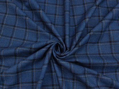 Raymond Lancaster 100% Wool Jacketing Suiting Fabric (Blue, Checks)