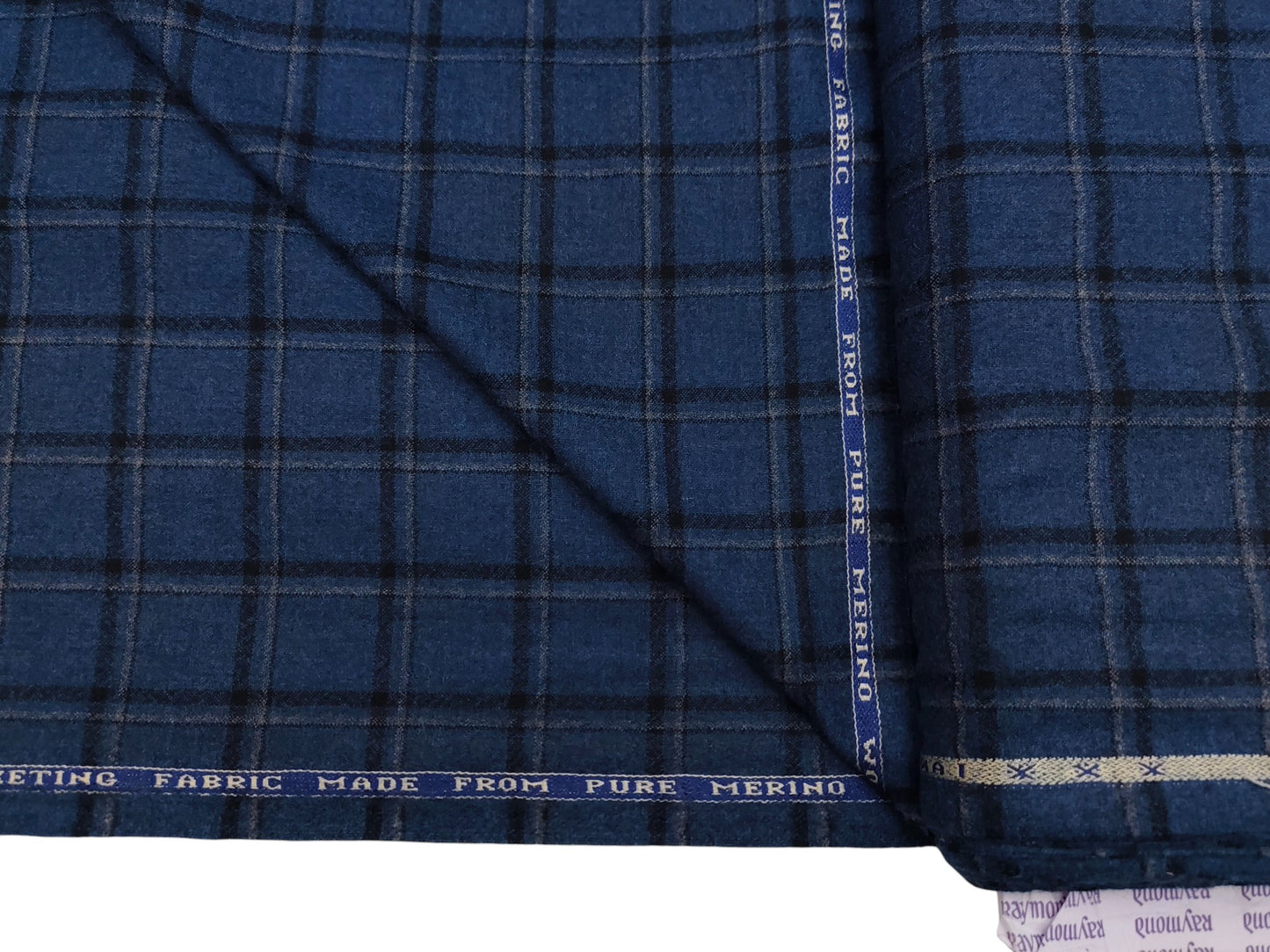 Raymond Lancaster 100% Wool Jacketing Suiting Fabric (Blue, Checks)