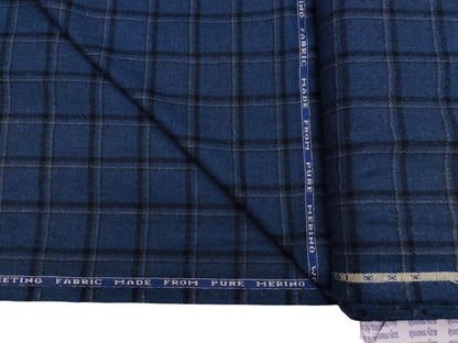 Raymond Lancaster 100% Wool Jacketing Suiting Fabric (Blue, Checks)