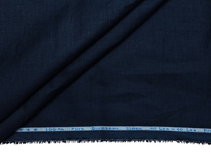 100% Pure European Linen 60 LEA Shirting Fabric (Navy Blue, Plain Weave)