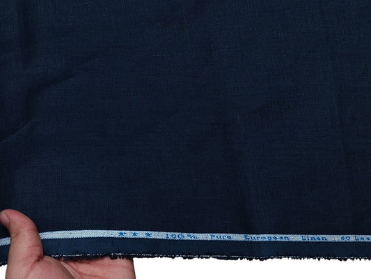 100% Pure European Linen 60 LEA Shirting Fabric (Navy Blue, Plain Weave)