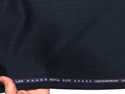 Raymond The Lineage Line Super 130s Merino Wool Blended Suiting Fabric (Navy Blue, Striped)